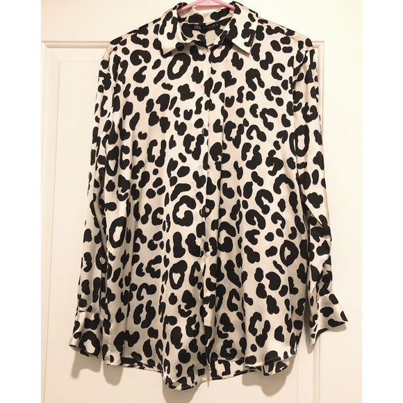 NWT Zara Leopard Print Satin Effect Blouse (Small) - Picture 2 of 7